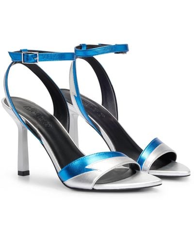 HUGO Leather Sandals With Two-tone Effect And 9cm Heel - Blauw