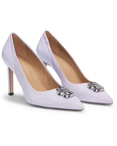 BOSS Leather And Suede Pumps With Double B Monogram Trim - White