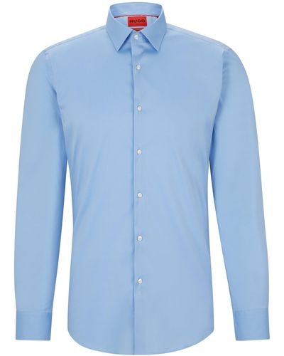 HUGO Slim-fit Overhemd In Popeline Van Een Katoenmix - Blauw