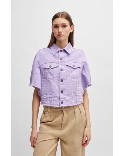 BOSS Short-sleeved Jacket In Cotton Denim - Purple