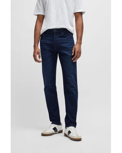 BOSS Regular-fit Jeans In Dark-blue Comfort-stretch Denim