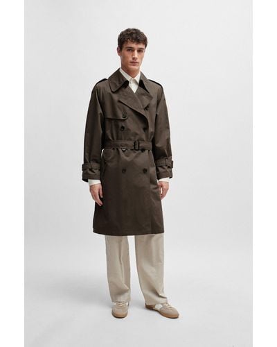 BOSS Double-breasted Trench Coat In An Italian Cotton Blend - Natural
