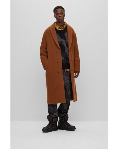 HUGO Regular-fit Coat In A Wool Blend - Brown