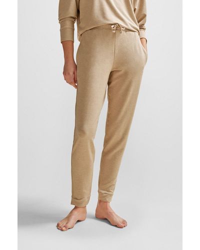 BOSS French-terry Tracksuit Bottoms With Embroidered Logo - Natural