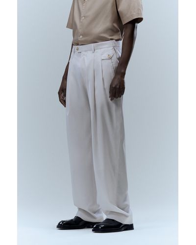 BOSS Relaxed-fit Pants In Virgin Wool With Front Pleats - Gray