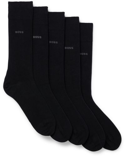 BOSS Lot de cinq paires de chaussettes mi-mollet en coton mélangé - Noir