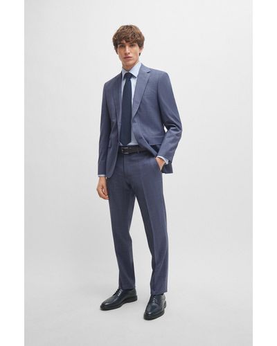 BOSS Traje regular fit de mezcla de lana con micromotivo - Azul