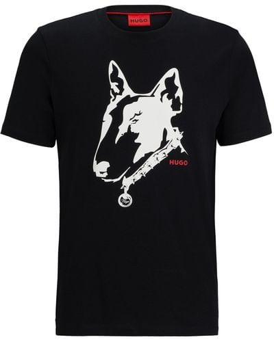 HUGO T-shirt Van Katoenen Jersey Met Artwork Van Een Hond - Zwart