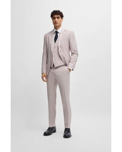 BOSS Slim-fit Suit In A Melange Wool Blend - Pink