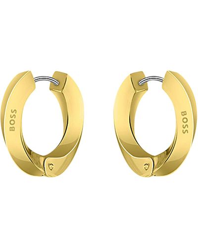 BOSS Gold-tone Twisted Hoop Earrings - Metallic