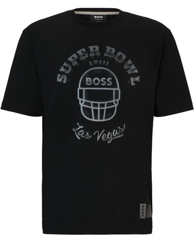 BOSS X Nfl T-shirt Van Stretchkatoen Bedrukt Met Artwork - Zwart