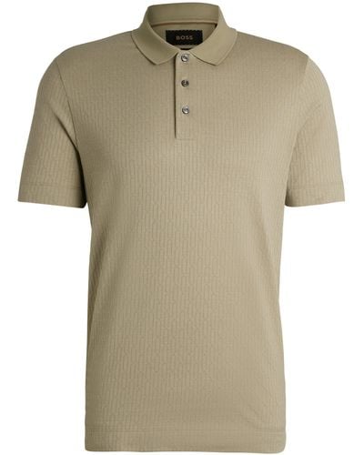 BOSS Regular-Fit Poloshirt aus Baumwolle und Seide mit Steppmuster - Grün