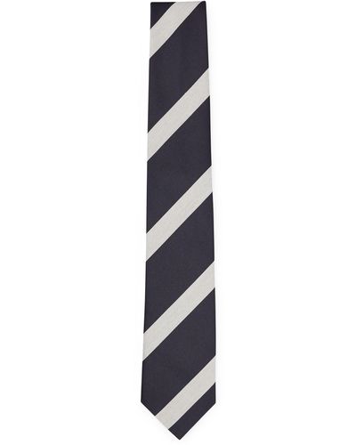 BOSS Cravatta in seta-cotone jacquard con righe diagonali - Bianco