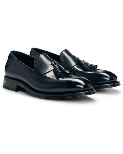 BOSS Italian-crafted Leather Loafers With Tassel Trim - Black