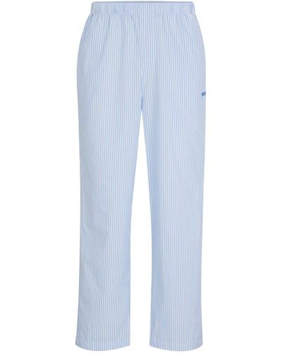 BOSS Gestreifte Pyjama-Hose aus Baumwoll-Popeline mit Logo-Stickerei - Blau