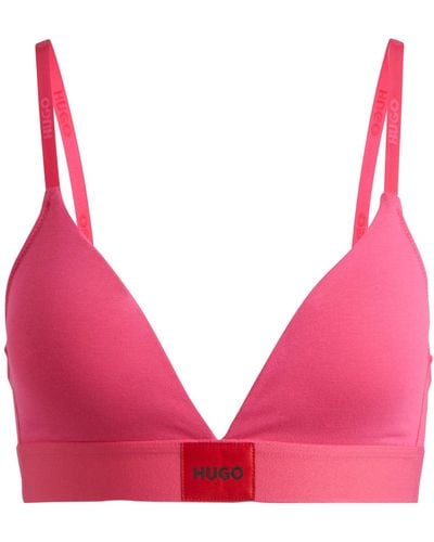 HUGO Triangle Bra In Stretch Cotton With Red Logo Label - Pink