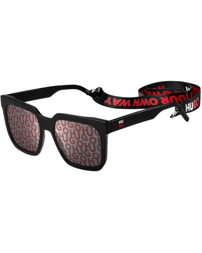 HUGO Black-acetate Sunglasses With Stacked-logo Lenses Men's Eyewear - Brown