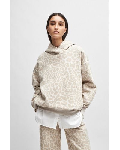 BOSS Naomi X Longline Cotton-blend Hoodie With Leopard Print - Natural