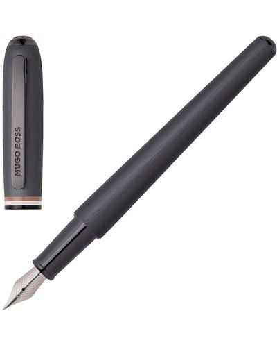 BOSS Brushed Fountain Pen With Signature-stripe Midring - Brown