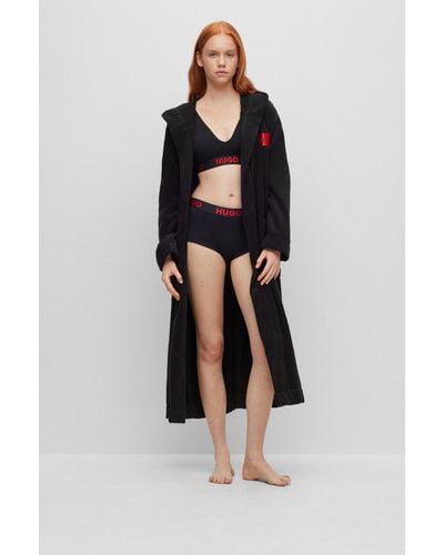 HUGO Cotton-terry Dressing Gown With Red Logo Label - Black