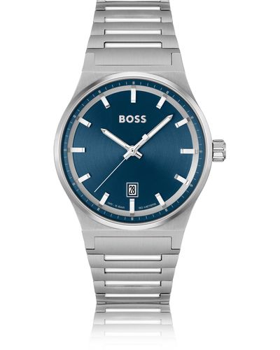 BOSS Horloge Met Blauwe Wijzerplaat En Geschakelde Polsband Van Roestvrij Staal