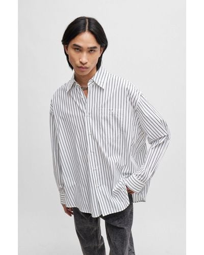 HUGO Oversized-fit Shirt In Striped Cotton Poplin - White