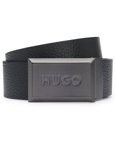 HUGO Reversible Belt In Italian Leather With Plaque Buckle - Grey