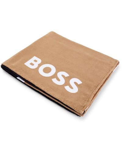BOSS Cotton-velvet Beach Towel With Colour-blocking And Branding - Multicolour