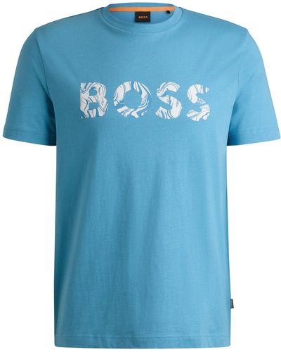 BOSS Cotton-jersey T-shirt With Logo Print - Blue