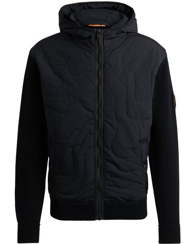 BOSS Relaxed-fit Padded Jacket In Mixed Materials - Blue