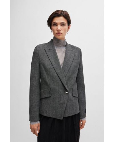 BOSS Regular-fit Jacket In Checked Fabric With Peak Lapels - Grey