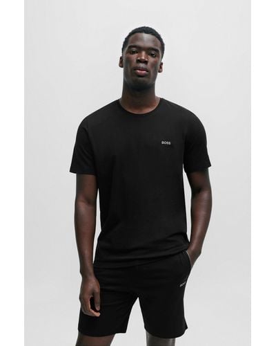 BOSS Stretch-cotton Regular-fit T-shirt With Logo Detail - Black