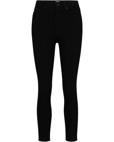 BOSS Schwarze Jeans aus Power-Stretch-Denim mit hohem Bund und Cropped-Länge