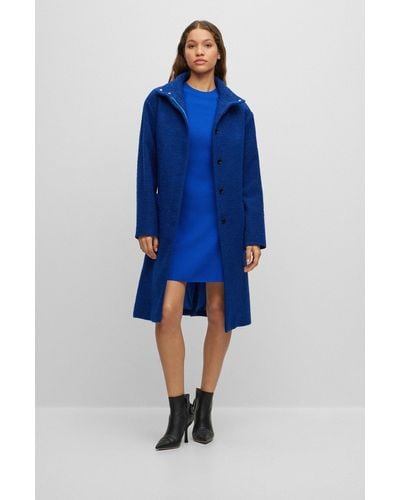 BOSS Regular-fit Coat In Two-tone Bouclé - Blue