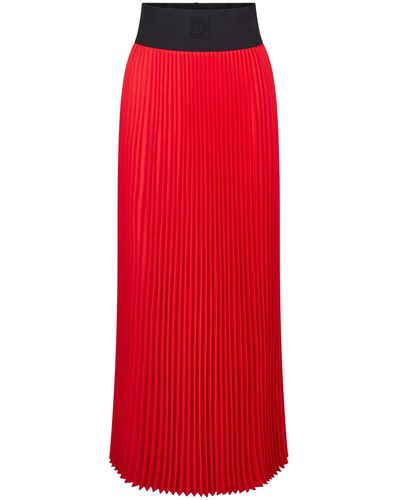 HUGO Logo-waistband Maxi Skirt With Plissé Pleats - Red