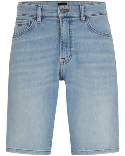 BOSS Blaue Regular-Fit Shorts aus bequemem Stretch-Denim