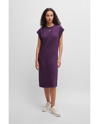 BOSS Cotton-jersey T-shirt Dress With Puff Logo - Purple