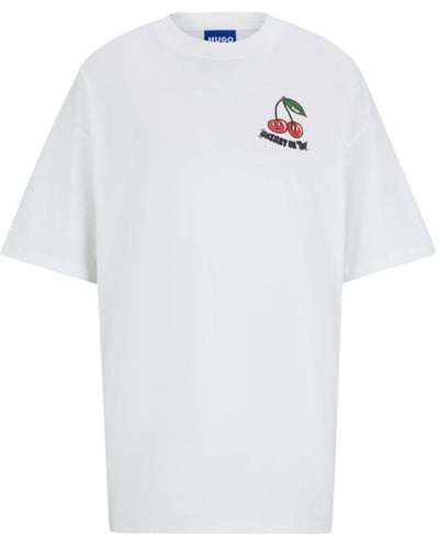 HUGO T-shirt Van Katoenen Jersey Met Nieuwe Grafische Print - Wit