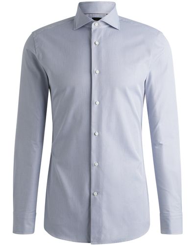 BOSS Slim-Fit Hemd aus fein strukturierter Baumwolle - Blau