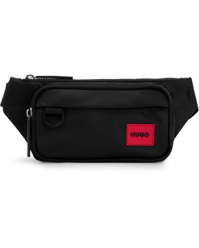 HUGO Recycled-fabric Belt Bag With Red Logo Label - Black