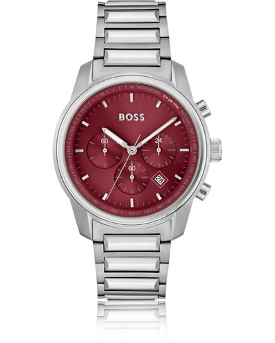 BOSS Link-bracelet Chronograph Watch With Bordeaux Dial - Red