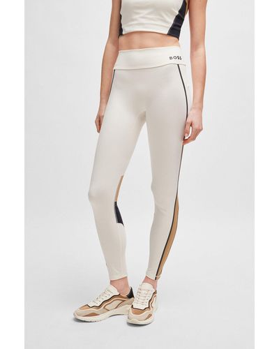 BOSS Slim-fit leggings With Side Stripes And Logo Detail - White