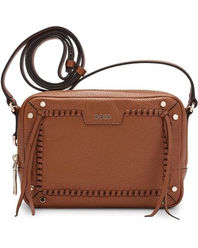 BOSS Grained-leather Crossbody Bag With Whipstitch Details - Brown