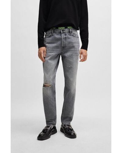 HUGO Tapered-fit Regular-rise Jeans In Grey Denim - Black