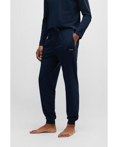 BOSS Stretch-cotton Tracksuit Bottoms With Logo Detail - Blue