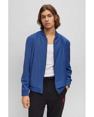 HUGO Slim-fit Jacket In Performance-stretch Mohair-look Fabric - Blue
