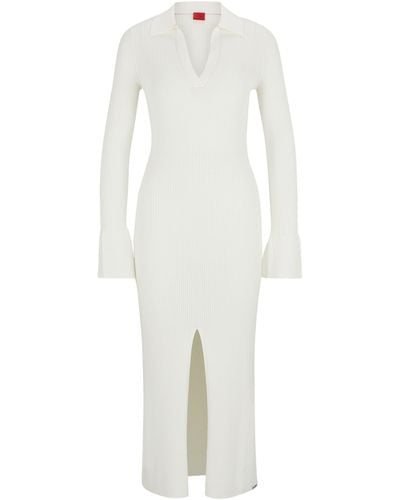 HUGO Gestricktes Kleid SHARREN Slim Fit - Weiß