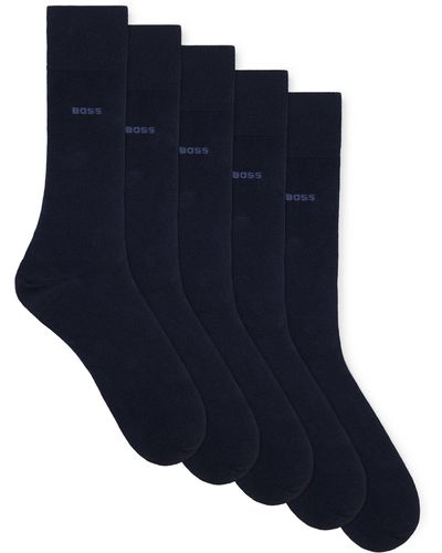 BOSS by HUGO BOSS Lot de cinq paires de chaussettes mi-mollet en coton mélangé - Bleu