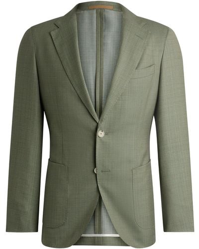 BOSS Slim-fit Jacket In Micro-patterned Virgin Wool - Green