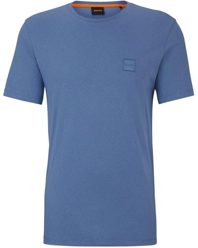 BOSS Relaxed-fit T-shirt Van Katoenen Jersey Met Logopatch - Blauw